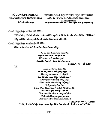 Đề khảo sát đội tuyển học sinh giỏi môn Ngữ văn Lớp 12 (Đợt 2) - Năm học 2021-2022 - Trường THPT Hoàng Mai (Có đáp án và thang điểm)