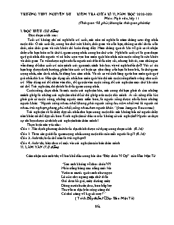 Đề kiểm tra giữa học kỳ II môn Ngữ văn Lớp 11 - Năm học 2020-2021 - Trường THPT Nguyễn Du (Có đáp án)