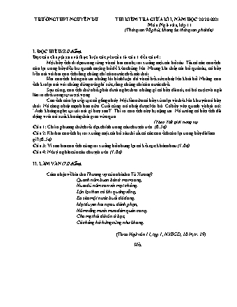 Đề kiểm tra giữa kỳ I môn Ngữ văn Lớp 11 - Năm học 2020-2021 - Trường THPT Nguyễn Du (Có đáp án và thang điểm)