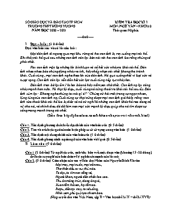 Đề kiểm tra học kỳ I môn Ngữ văn Lớp 10 - Năm học 2020-2021 - Trường THPT Hùng Vương (Có đáp án chi tiết và thang điểm)