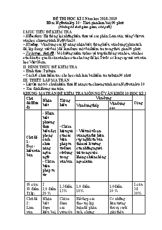 Đề thi học kỳ I môn Ngữ văn Lớp 10 - Năm học 2018-2019 (Có đáp án chi tiết và thang điểm)