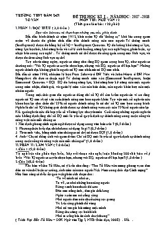 Đề thi học kỳ I môn Ngữ văn Lớp 12 - Năm học 2017-2018 - Trường THPT Đầm Dơi (Có đáp án)