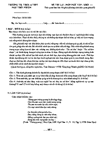 Đề thi lại môn Ngữ văn Lớp 11 - Đề 2 - Trường TH, THCS Ngô Thời Nhiệm (Có đáp án)