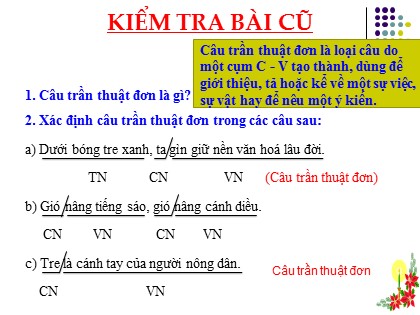 Bài giảng Ngữ văn Lớp 6 - Tiết 114: Câu trần thuật đơn có từ "là"