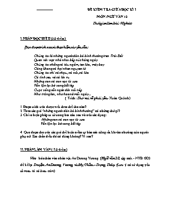 Đề kiểm tra giữa học kỳ I môn Ngữ văn Khối 10 (Có đáp án)