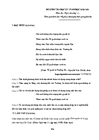 Đề kiểm tra học kỳ 1 môn Ngữ văn Lớp 11 - Năm học 2020-2021