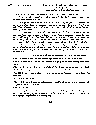 Đề kiểm tra số 5 môn Ngữ văn Lớp 12 - Năm học 2019-2020 - Trường THPT Phan Bội Châu (Có đáp án)