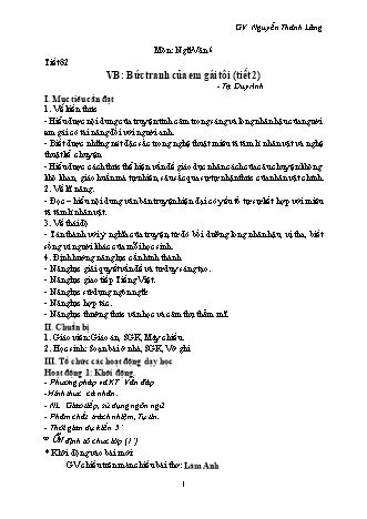 Giáo án Ngữ văn Lớp 6 - Tiết 82: Bức tranh của em gái tôi (Tiết 2) - Nguyễn Thành Lăng