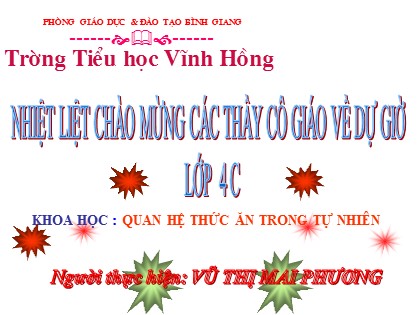 Bài giảng Khoa học Lớp 4 - Tiết 65: Quan hệ thức ăn trong tự nhiên - Vũ Thị Mai Phương