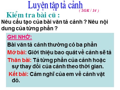 Bài giảng Tập làm văn Lớp 5 - Tiết 2: Luyện tập tả cảnh