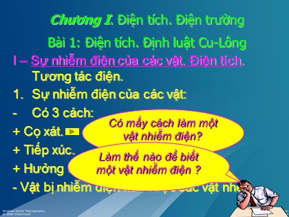 Bài giảng Vật lý Lớp 11 - Bài 1: Điện tích. Định luật Cu-Lông