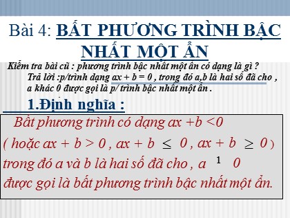 Bài giảng Đại số Lớp 8 - Bài: Bất phương trình bậc nhất một ẩn