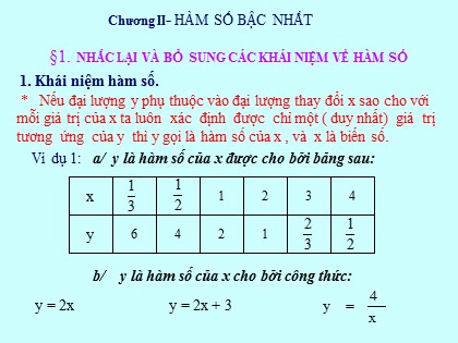 Bài giảng Đại số Lớp 9 - Bài: Nhắc lại và bổ sung các khái niệm về hàm số