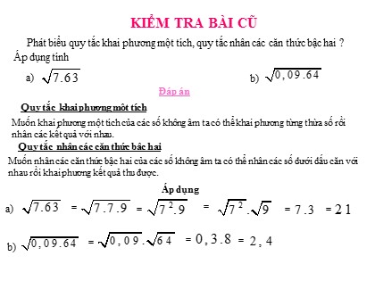 Bài giảng Đại số Lớp 9 - Tiết 4: Liên hệ giữa phép chia và phép khai phương