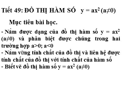 Bài giảng Đại số Lớp 9 - Tiết 49: Đồ thị hàm số y = ax² (a≠0)