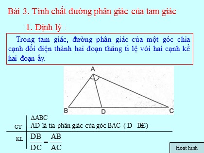 Bài giảng Hình học Lớp 8 - Bài 3: Tính chất đường phân giác của tam giác