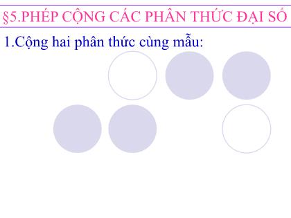 Bài giảng Đại số Lớp 8 - Bài: Phép cộng các phân thức đại số