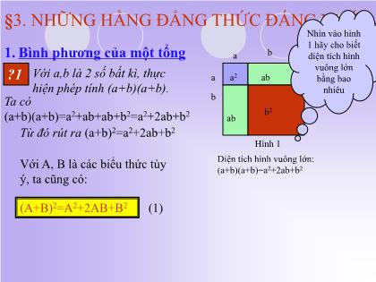 Bài giảng Đại số Lớp 8 - Chương 1: Phép nhân và phép chia các đa thức - Bài 3: Những hằng đẳng thức đáng nhớ