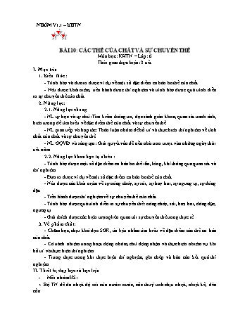 Giáo án Khoa học tự nhiên Lớp 6 (Sách Kết nối tri thức) - Bài 10: Các thể của chất và sự chuyển thể