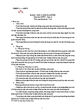 Giáo án Khoa học tự nhiên Lớp 6 (Sách Kết nối tri thức) - Bài 45: Lực cản của nước