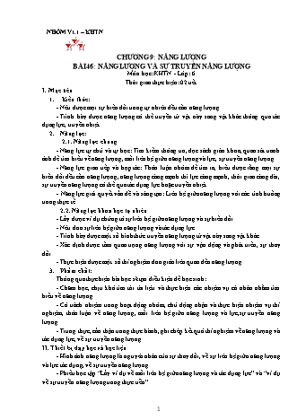 Giáo án Khoa học tự nhiên Lớp 6 (Sách Kết nối tri thức) - Bài 46: Năng lượng và sự truyền năng lượng