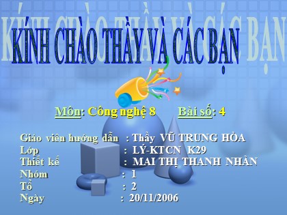 Bài giảng Công nghệ Lớp 8 - Bài 4: Bản vẽ các khối đa diện - Vũ Trung Hòa