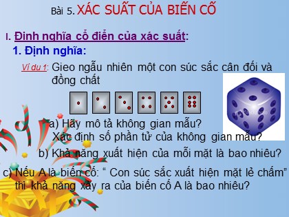 Bài giảng Đại số và Giải tích Lớp 11 - Bài 5: Xác suất của biến cố