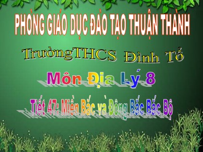 Bài giảng Địa lý Lớp 8 - Tiết 47: Miền Bắc và Đông Bắc Bắc Bộ - Trường THCS Đình Tổ