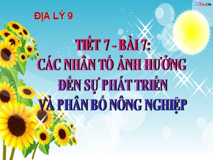 Bài giảng Địa lý Lớp 9 - Bài 7: Các nhân tố ảnh hưởng đến sự phát triển và phân bố nông nghiệp