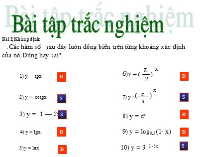 Bài giảng Giải tích Lớp 12 - Tiết 1: Sự đồng biến, nghịch biến của hàm số Bài giảng Giải tích Lớp 12 - Tiết 1: Sự đồng biến, nghịch biến của hàm số