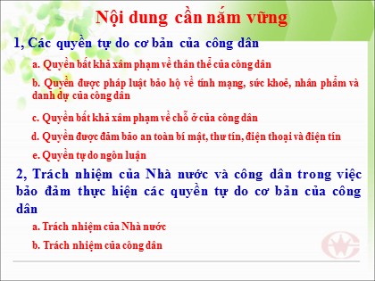 Bài giảng Giáo dục công dân Lớp 12 - Bài 6: Công dân và các quyền tự do cơ bản (Tiết 1)