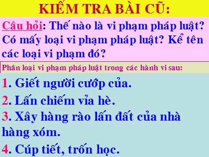 Bài giảng Giáo dục công dân Lớp 9 - Tiết 30: Vi phạm pháp luật và trách nhiệm pháp lý của công dân