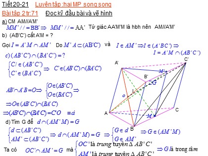 Bài giảng Hình học Lớp 11 - Tiết 20+21: Luyện tập Hai mặt phẳng song song