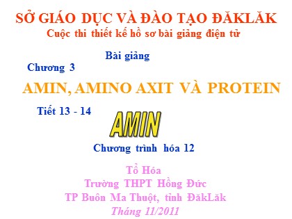 Bài giảng Hóa học Lớp 12 - Tiết 13+14: Amin - Trường THPT Hồng Đức Bài giảng Hóa học Lớp 12 - Tiết 13+14: Amin - Trường THPT Hồng Đức