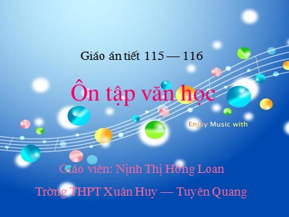 Bài giảng Ngữ văn Lớp 11 - Tiết 115+116: Ôn tập văn học - Ninh Thị Hồng Loan Bài giảng Ngữ văn Lớp 11 - Tiết 115+116: Ôn tập văn học - Ninh Thị Hồng Loan