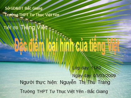 Bài giảng Ngữ văn Lớp 11 - Tiết 89: Đặc điểm loại hình của tiếng Việt - Nguyễn Thị Thu Trang