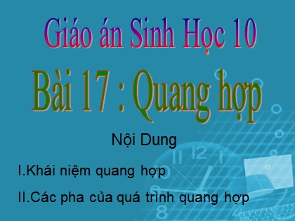 Bài giảng Sinh học Lớp 10 - Bài 17: Quang hợp