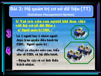 Bài giảng Tin học Lớp 12 - Bài 2: Hệ quản trị cơ sở dữ liệu (Tiếp theo)