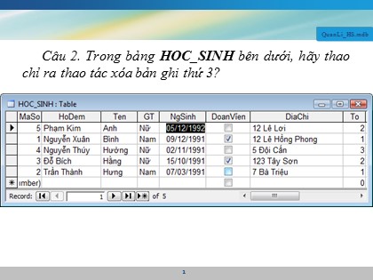 Bài giảng Tin học Lớp 12 - Tiết 15: Bài tập và thực hành 3 - Thao tác trên bảng