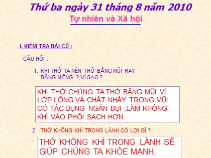 Bài giảng Tự nhiên và xã hội Lớp 3 - Tiết 3: Vệ sinh hô hấp