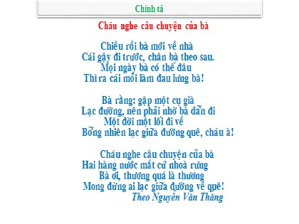 Bài giảng Chính tả Lớp 4 - Tuần 3 - Nghe viết: Cháu nghe câu chuyện của bà