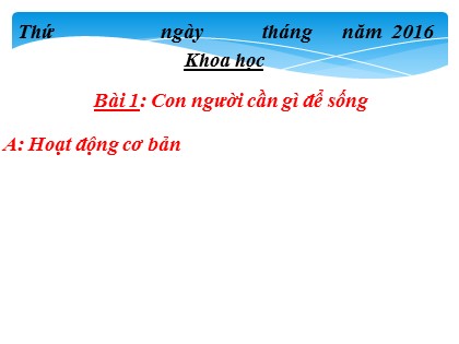 Bài giảng Khoa học 4 - Bài 1: Con người cần gì để sống
