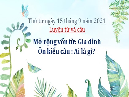Bài giảng Luyện từ và câu Lớp 3 - Tuần 3 - Bài: Mở rộng vốn từ Gia đình. Ôn kiểu câu Ai là gì? - Năm học 2021-2022