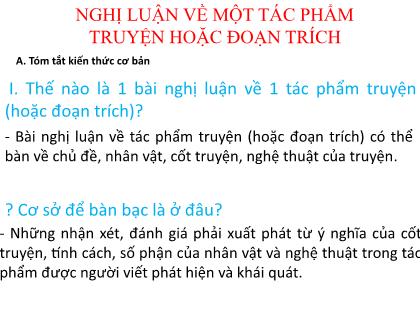 Bài giảng Ngữ văn Lớp 9 - Chuyên đề: Nghị luận về một tác phẩm truyện (Hoặc đoạn trích)
