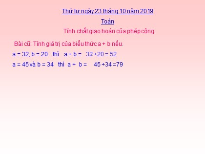 Bài giảng Toán học 4 - Chương 2 - Bài: Tính chất giao hoán của phép cộng