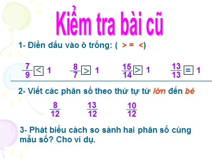 Bài giảng Toán học 4 - Chương 4 - Bài: So sánh hai phân số khác mẫu số