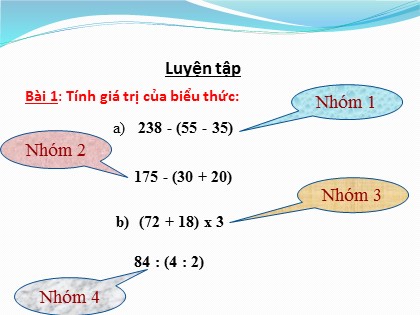Bài giảng Toán Khối 3 - Bài: Luyện tập (Trang 82)