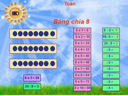 Bài giảng Toán Lớp 3 - Bài: Bảng chia 8