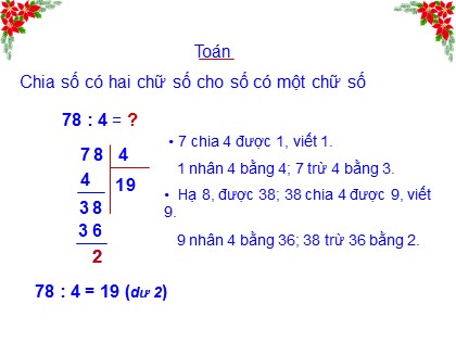 Bài giảng Toán Lớp 3 - Bài: Chia số có hai chữ số cho số có một chữ số