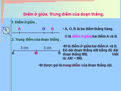 Bài giảng Toán Lớp 3 - Bài: Điểm ở giữa. Trung điểm của đoạn thẳng